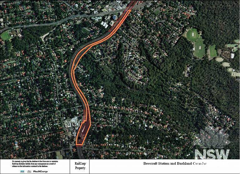 Beecorft Station and Bushland Corridor Curtilage Plan (Note: No warranty is given that this plan is free from error or omission. RailCorp disclaims liability from any consequences as a result of reliance on the information contained in the plan.)