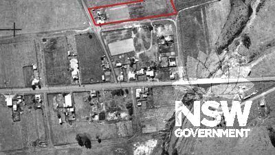 Rose Cottage and Early Slab Hut highlighted on a 1947 Aerial of Werrington