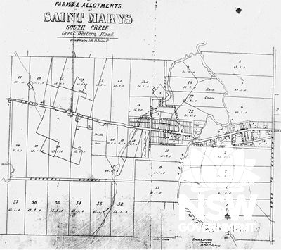 The plan of subdivision of Saint Marys prepared by surveyors Reuss and Browne around 1855