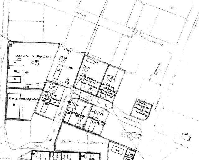 Extract from the St Mary’s Munitions Factory : Subdivision for Factory Sites.  The explosives storehouse is shown on the right hand side and is labelled with a “2”.
