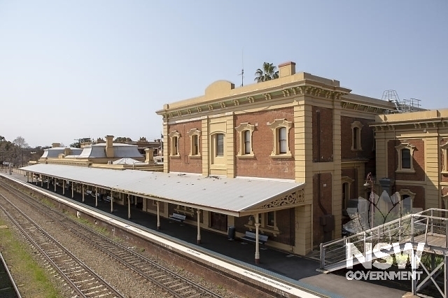 Junee Railway Precinct - Station building looking north east from the overhead footbridge.