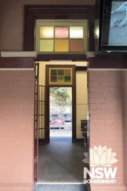 Helensburgh Railway Station Group - Coloured glass above the waiting room doors on both platforms.