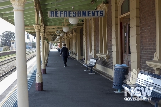 Junee Railway Precinct - Under awning REFRESHMENTS sign