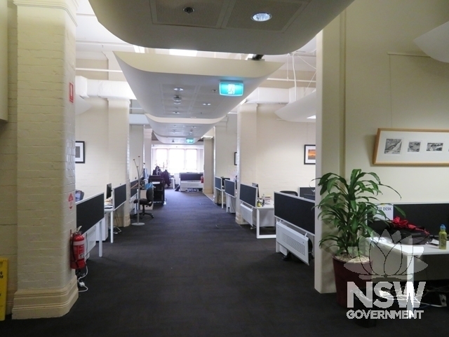 Building C: Looking south along the south wing of office space converted from original museum