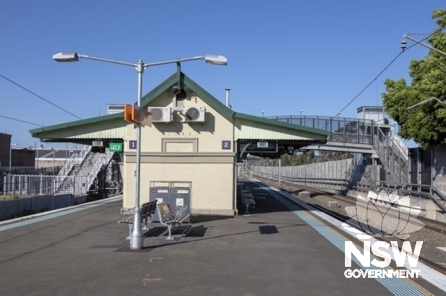 Sefton Railway Station Group - Platform building western elevation with the footbridge,background