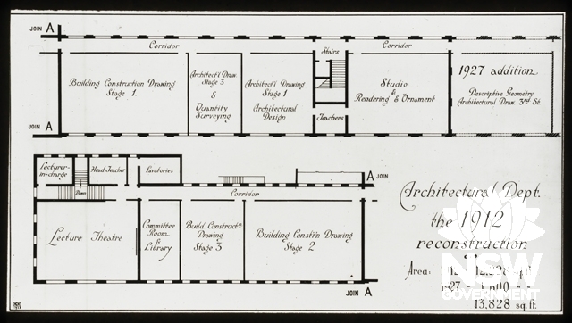 Building H plan (Architecture Dept) in 1912 with 1927 addition