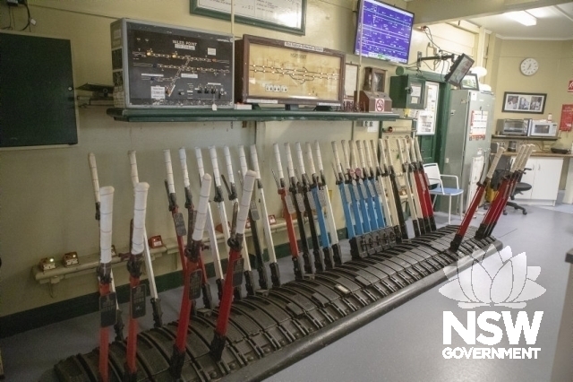 Morisset Railway Station Group and Residences - Levers in the signal box