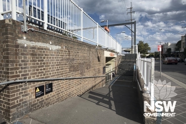 Banksia Railway Station - brick retaining wall, pedestrian subway - view south, Railway Street