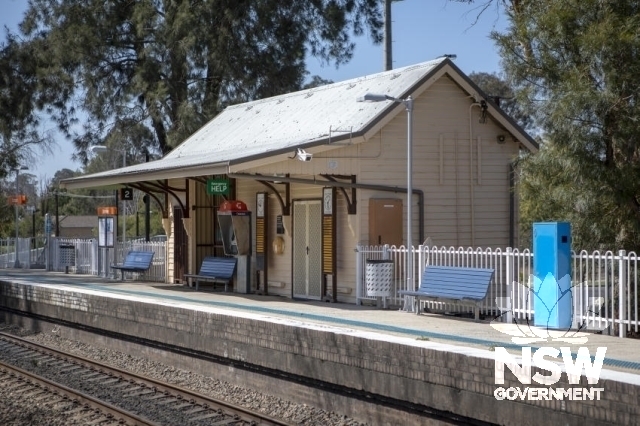 Tahmoor Railway Station - Platform 2 building and platform across the tracks.