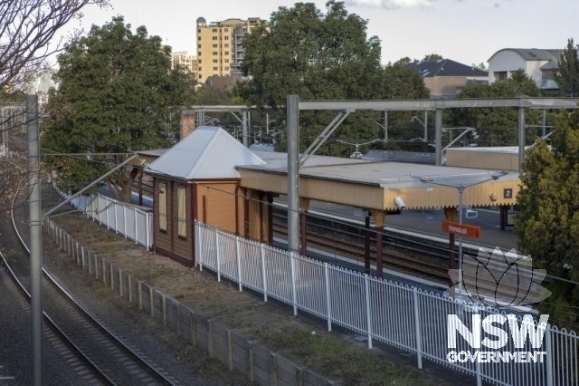 Homebush Railway Station Group - Rear of the platform 2 building form the overhead footbridge.