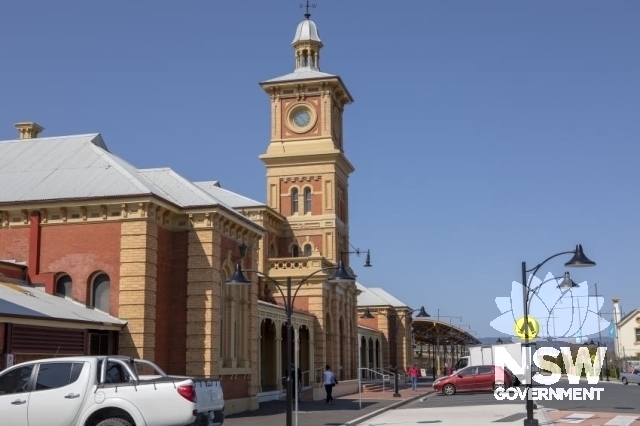 Albury Railway Precinct - Station clock-tower from the approach side.