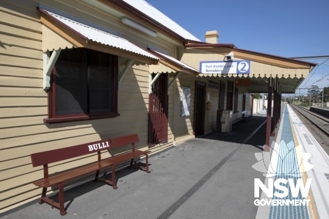 Bulli Railway Station Group - Platform 2 awning, seat and window awnings.