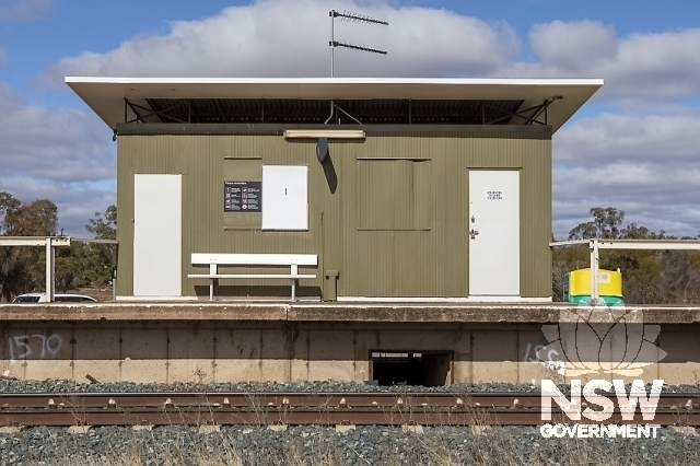 Euabalong West Railway Station - Station building showing the signal lever bay in the platform.