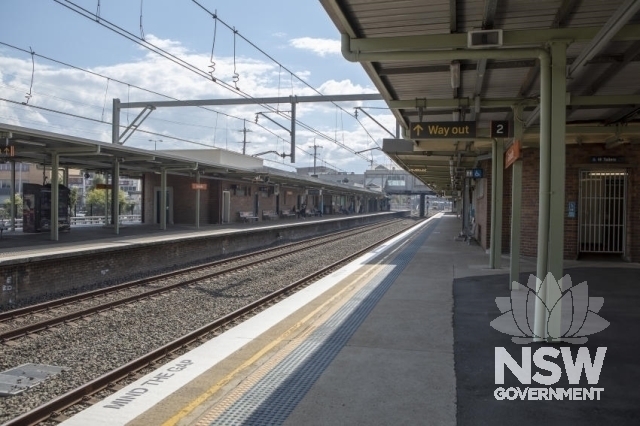 Granville Railway Station Group - Looking to platform 3 original buildings and modern awnings.