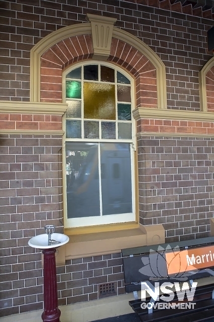 Marrickville Railway Station Group - Platform 1 window and brick detail, bubbler.