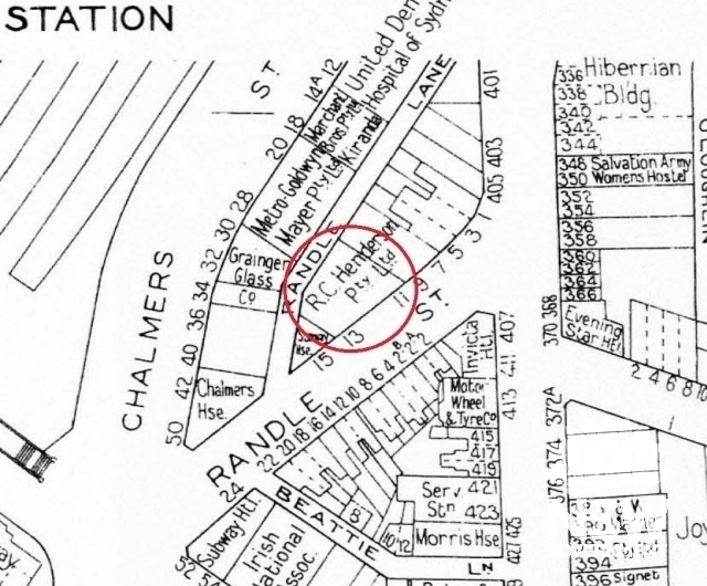 1956 detail sheet showing the R.C. Henderson site circled