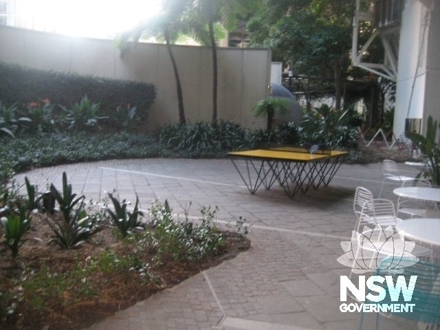 Upper plaza court on the southern side of  the tower vestibule