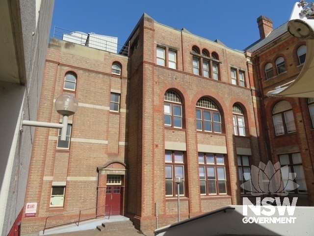 Building A: Addition at west end of south façade viewed form the east