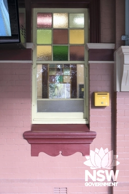 Helensburgh Railway Station Group - Coloured glass in waithing room windows.