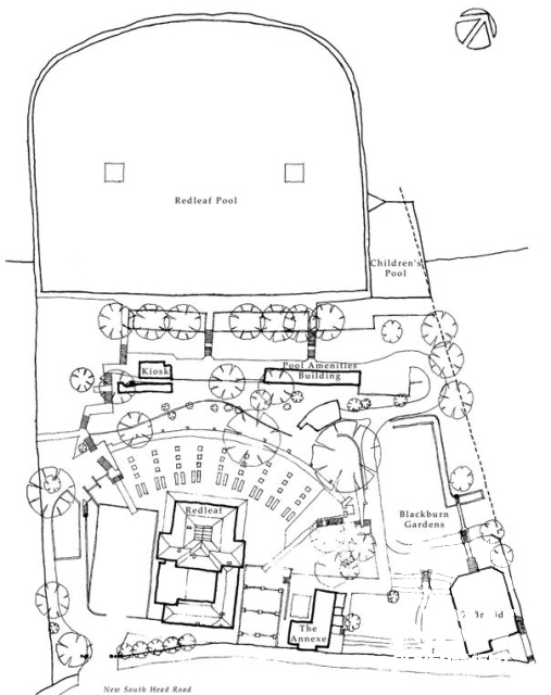 Site plan of the Redleaf estate 2004 (Source: based on site plan by Allen Jack + Cottier Architects)