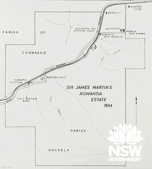 Numantia Estate Plan. Shows location of ‘Numantia’ platform, to the southwest of ‘Weemala’ (1977)