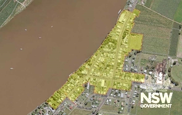 Aerial photograph of Ulmarra Heritage Conservation area - boundaries marked