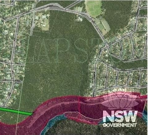 Darks Common Reserve to the north of deviation - green area indicates easement in favour of RailCorp