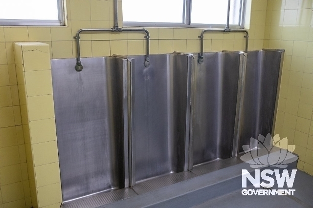 Broken Hill Railway Precinct - Men's urinals are an unusual design of stainless steel stalls
