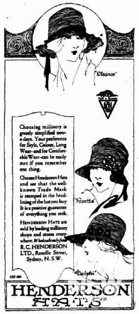 1921 advertisement showing hats produced at this factory