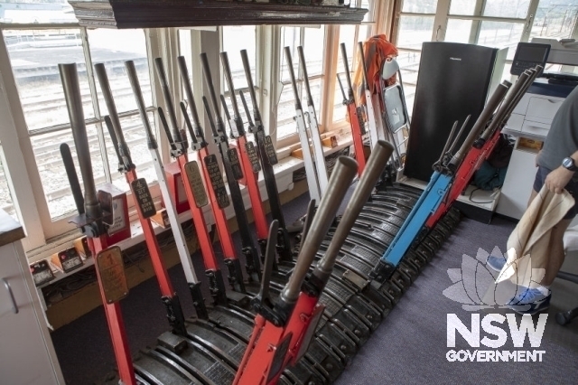Eskbank Railway Precinct - Levers in the Lithgow Yard Signal Box 24 levers