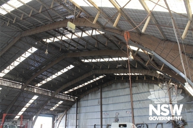Photograph of the interior showing the unusual structure techniques of this warehouse.