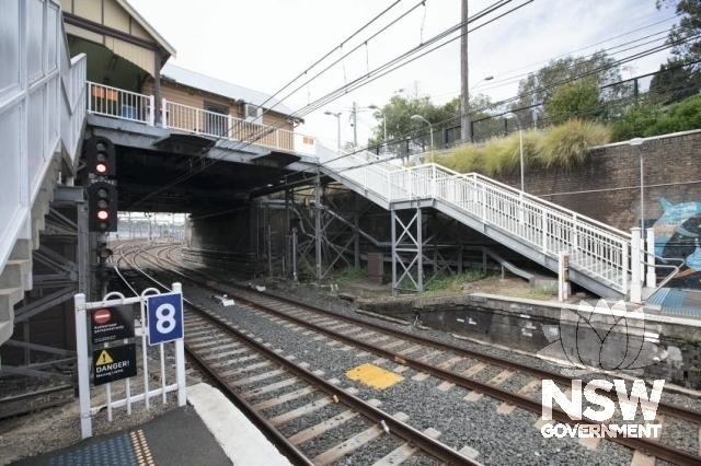Erskineville Railway Station Group - Stairs, end of platform and overhead Booking office.