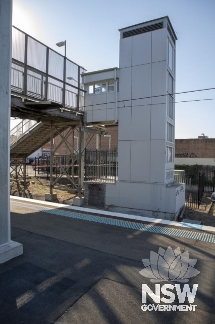 Sefton Railway Station Group - Modern lifts on the original footbridge, Helen st lift.