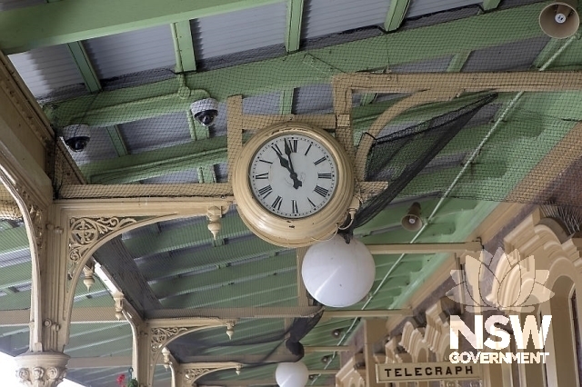 Junee Railway Precinct - Under awning clock on the platform.
