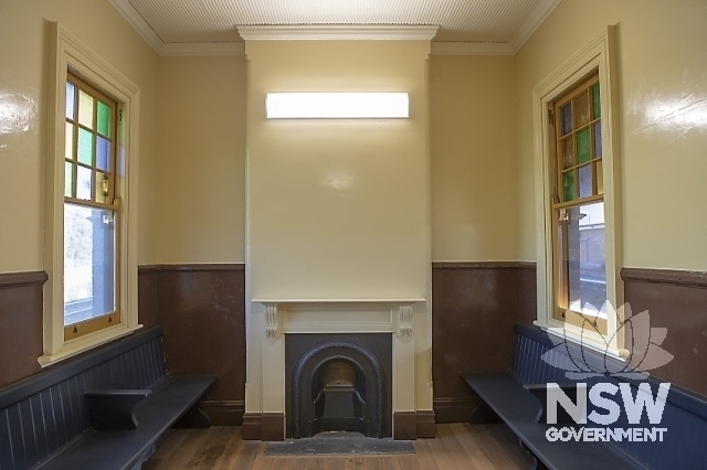 Thornton Railway Station - Platform 2 waiting room, fireplace,benches and coloured glass windows