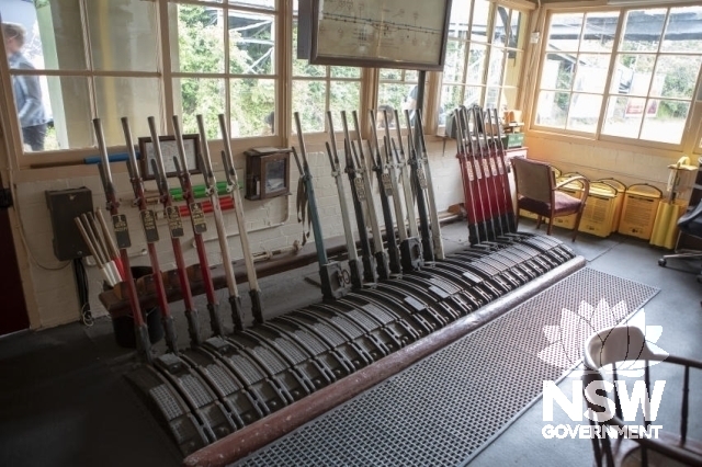 Gordon Railway Station Group - Signal lever frame in the signal box.