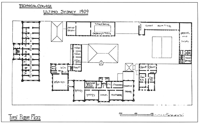 Technical College Ultimo Sydney, First Floor Plan, 1909