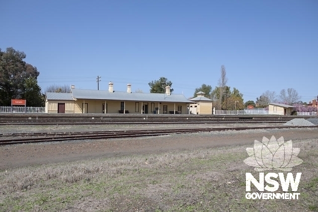 Culcairn Railway Precinct - Across the track to the west elevations of the platform and buildings.