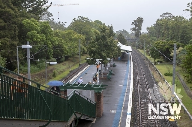 Wahroonga Railway Station Group - Stairs to the platform. landscaping around the station.