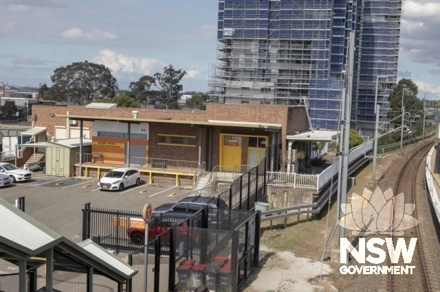Granville Railway Station Group - Parcels office viewed from the station overbridge.
