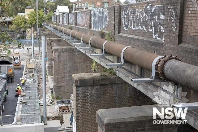 Lilyfield (Catherine St) Overbridge - East side of bridge showing the brick piers.
