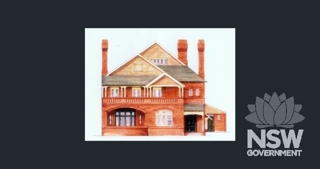 Drawing of the front elevation by John Bede Barlow