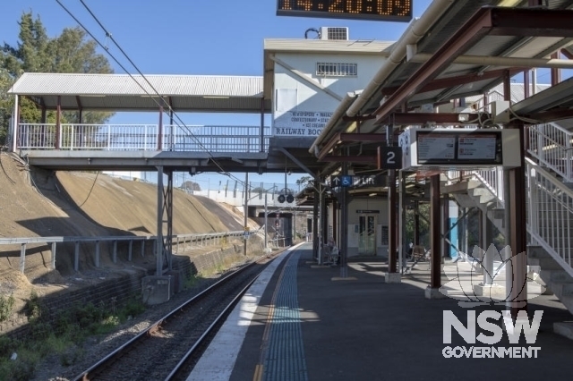 Regents Park Railway Station Group - View south along platform 2 to the overhead footbridge