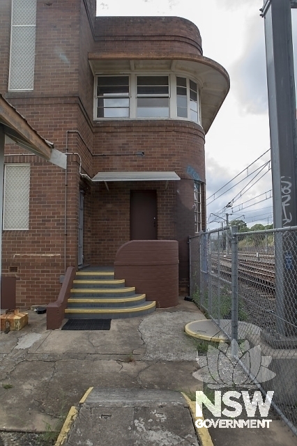 Blacktown Railway Signal Box - Western elevation and entrance, showing cantilever window awnings