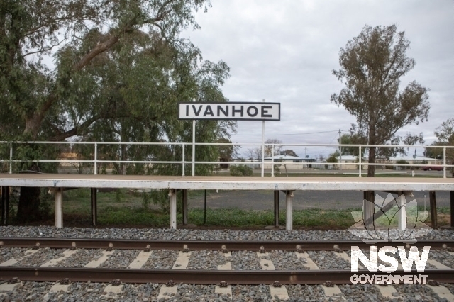Ivanhoe Railway Precinct - raised platform with IVANHOE sign