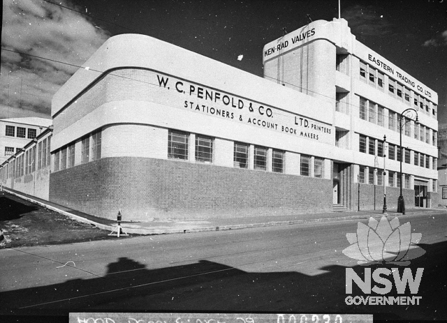 W.C. Penfolds factory in 1937 shortly after its construction, showing original signage and finshes