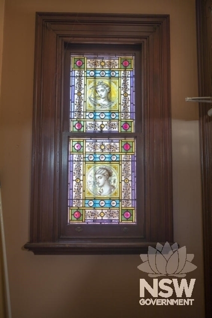 Moss Vale Railway Precinct - Decorative window pane in the office.