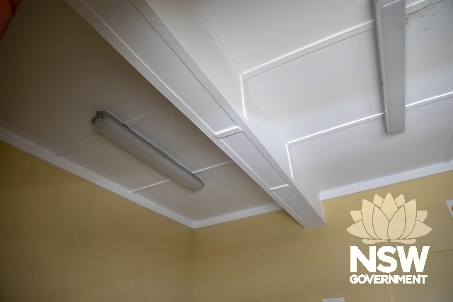 Coniston Railway Station Group - Waiting room ceiling with boxed in steel beams