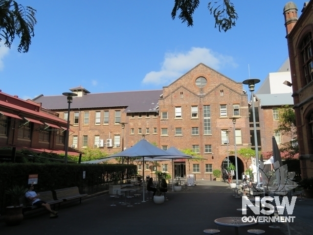 Building H central section: Viewed from the east with Building Z on the left