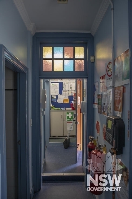 Artarmon Railway Station Group - Office interior with coloured glass.
